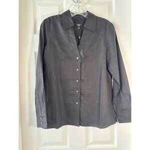 NWT Talbots Petite Black Linen Shirt 8P Office Wear Work